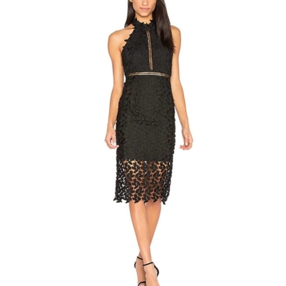 Bardot | Gemma Black Halter Floral Lace Elegant Cocktail Party Dress Size 4